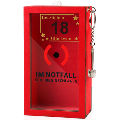 Anruzon - Originelle 18 Geburtstag Geschenk Frauen & Männer - 18.Geburtstag Geldgeschenke - Lustige Notfallbox mit Hammer und Seil - Deko Holzkiste - Personalisierbares Geschenk