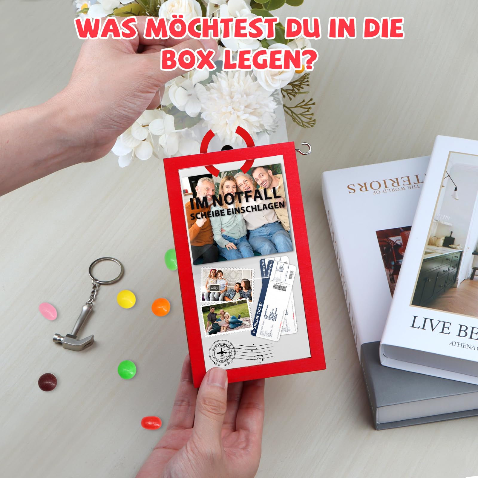 Anruzon - Originelle 18 Geburtstag Geschenk Frauen & Männer - 18.Geburtstag Geldgeschenke - Lustige Notfallbox mit Hammer und Seil - Deko Holzkiste - Personalisierbares Geschenk