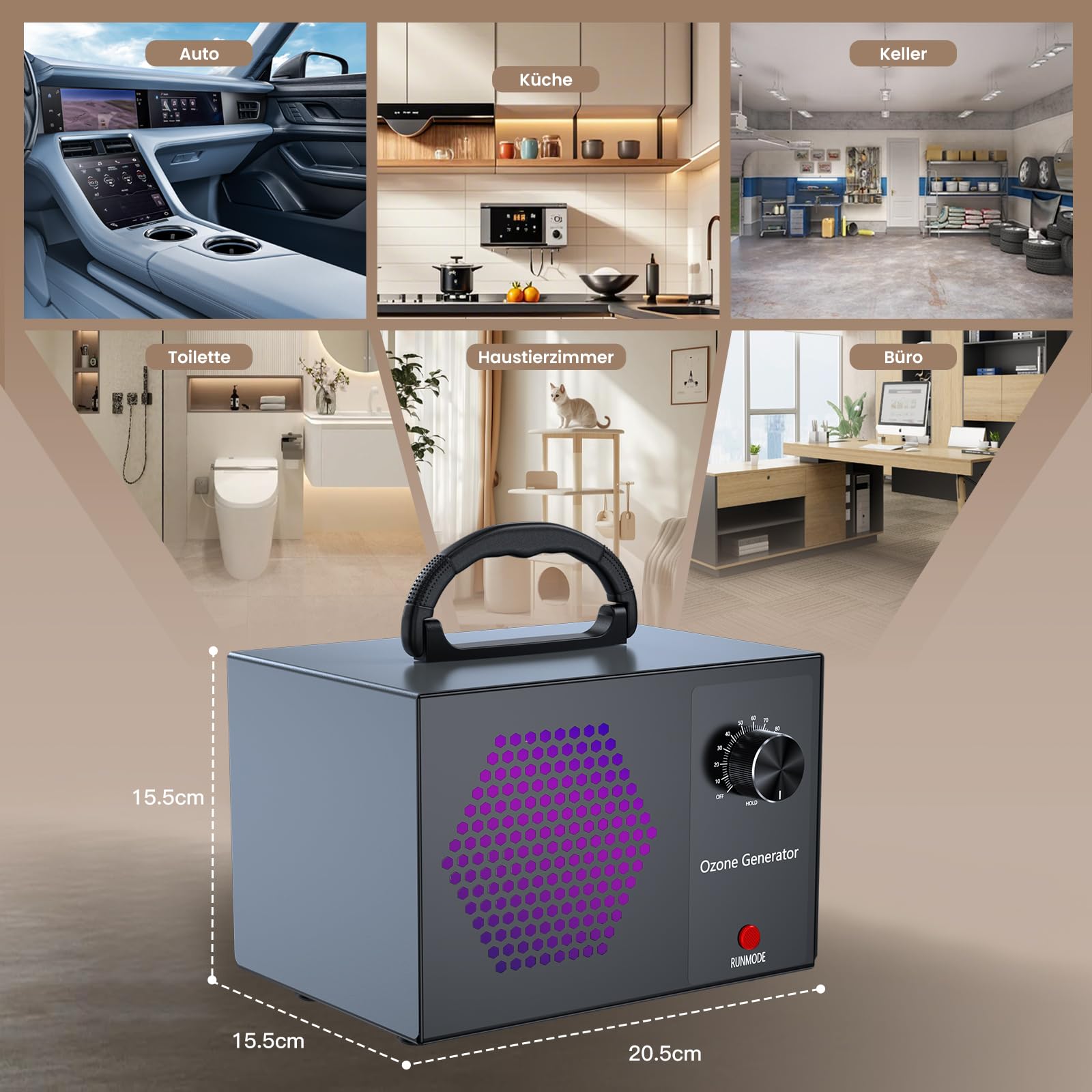 Ozongenerator 40000mg/h Ozongerät, Ozonisator Industrieller O3 Ozon Luftreiniger mit 120 Min Timer für 300㎡,Ozone Generator für Auto Wohnung Garagen Raum Hotels Küche Haustiere, Reinigen Gerüche