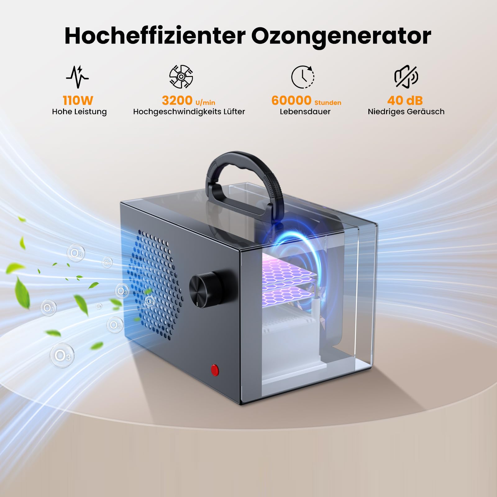 Ozongenerator 40000mg/h Ozongerät, Ozonisator Industrieller O3 Ozon Luftreiniger mit 120 Min Timer für 300㎡,Ozone Generator für Auto Wohnung Garagen Raum Hotels Küche Haustiere, Reinigen Gerüche