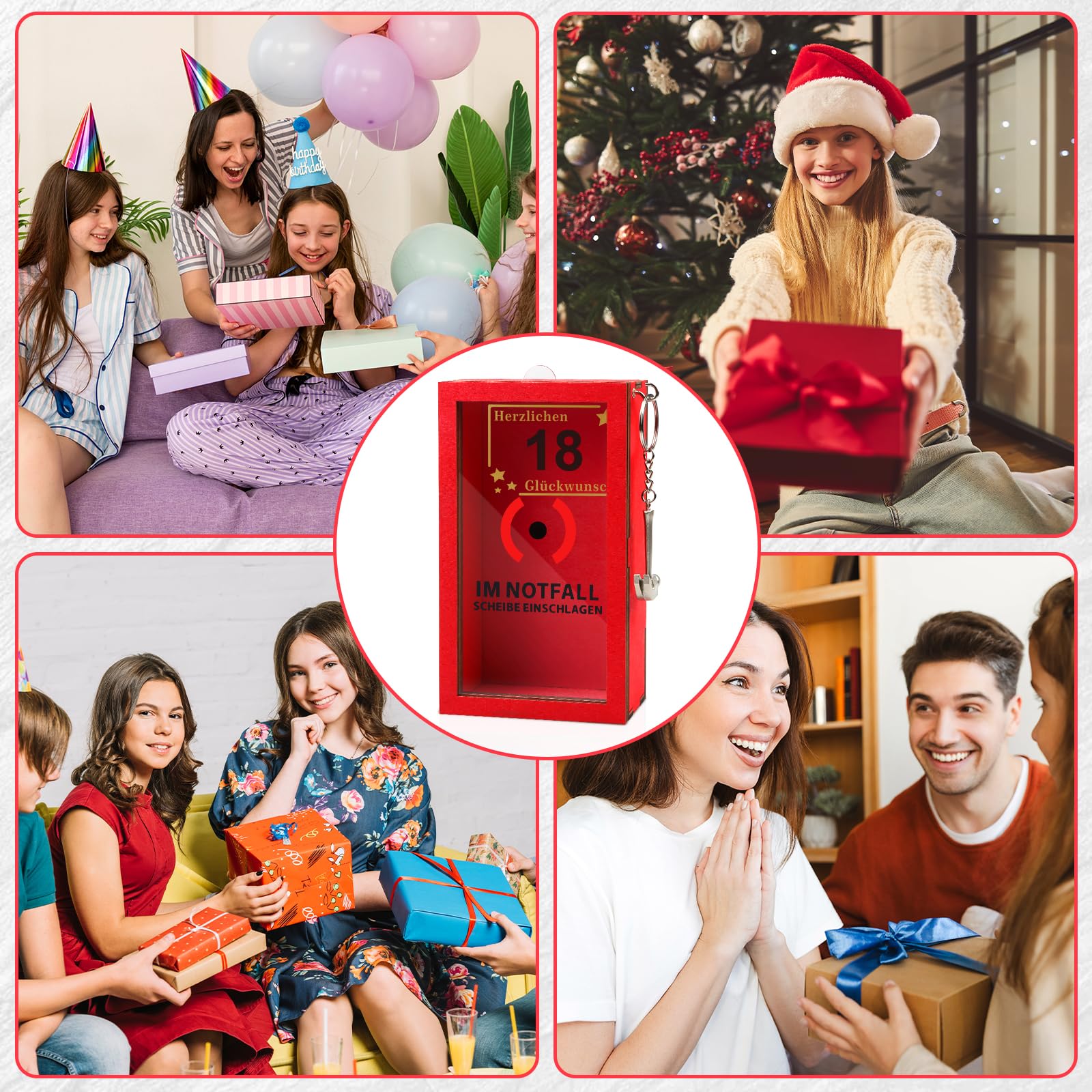 Anruzon - Originelle 18 Geburtstag Geschenk Frauen & Männer - 18.Geburtstag Geldgeschenke - Lustige Notfallbox mit Hammer und Seil - Deko Holzkiste - Personalisierbares Geschenk